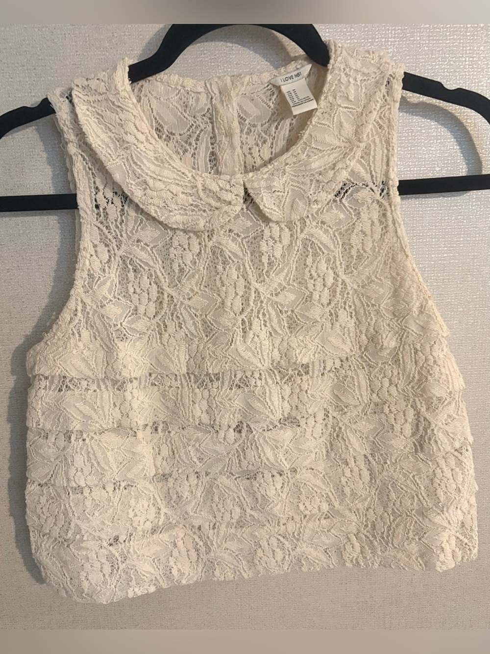 I Love H81 Cream Lace Crop Top with Peter Pan Collar